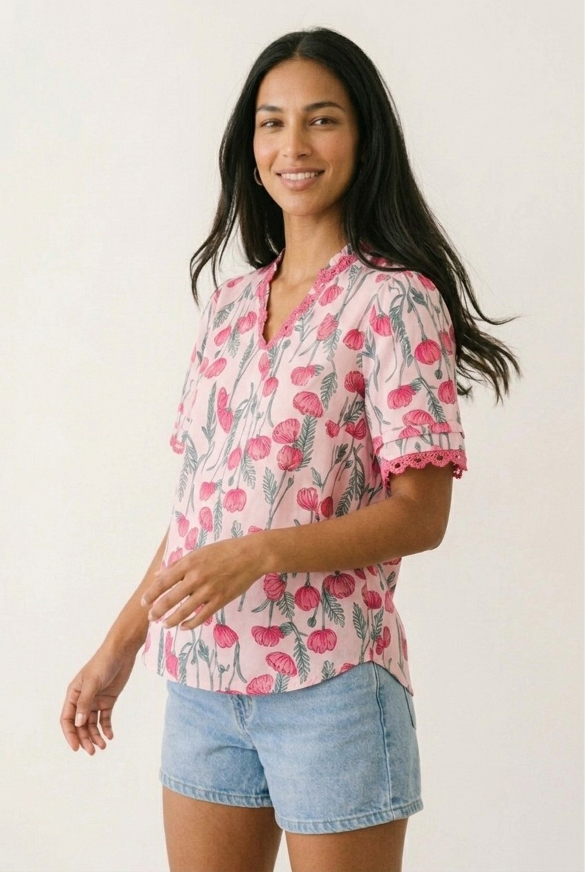 Pavot Floral Crochet Trim Blouse