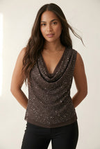 Scintilla Sequin Cowl Top