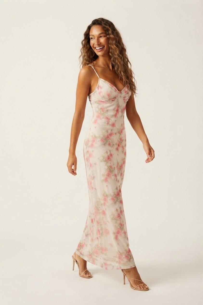 Songe Floral Mesh Maxi Dress