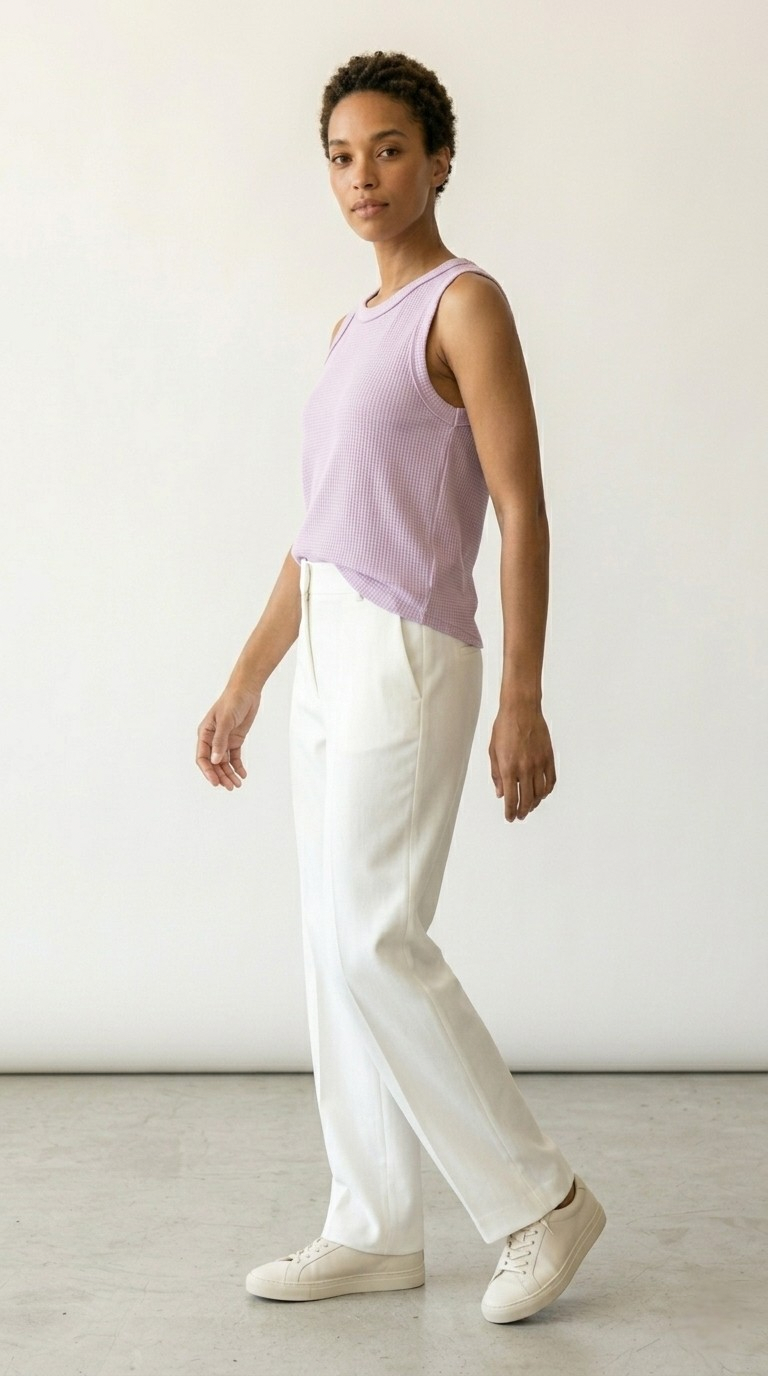 Alvéole Lilac Round Neck Waffle Tank