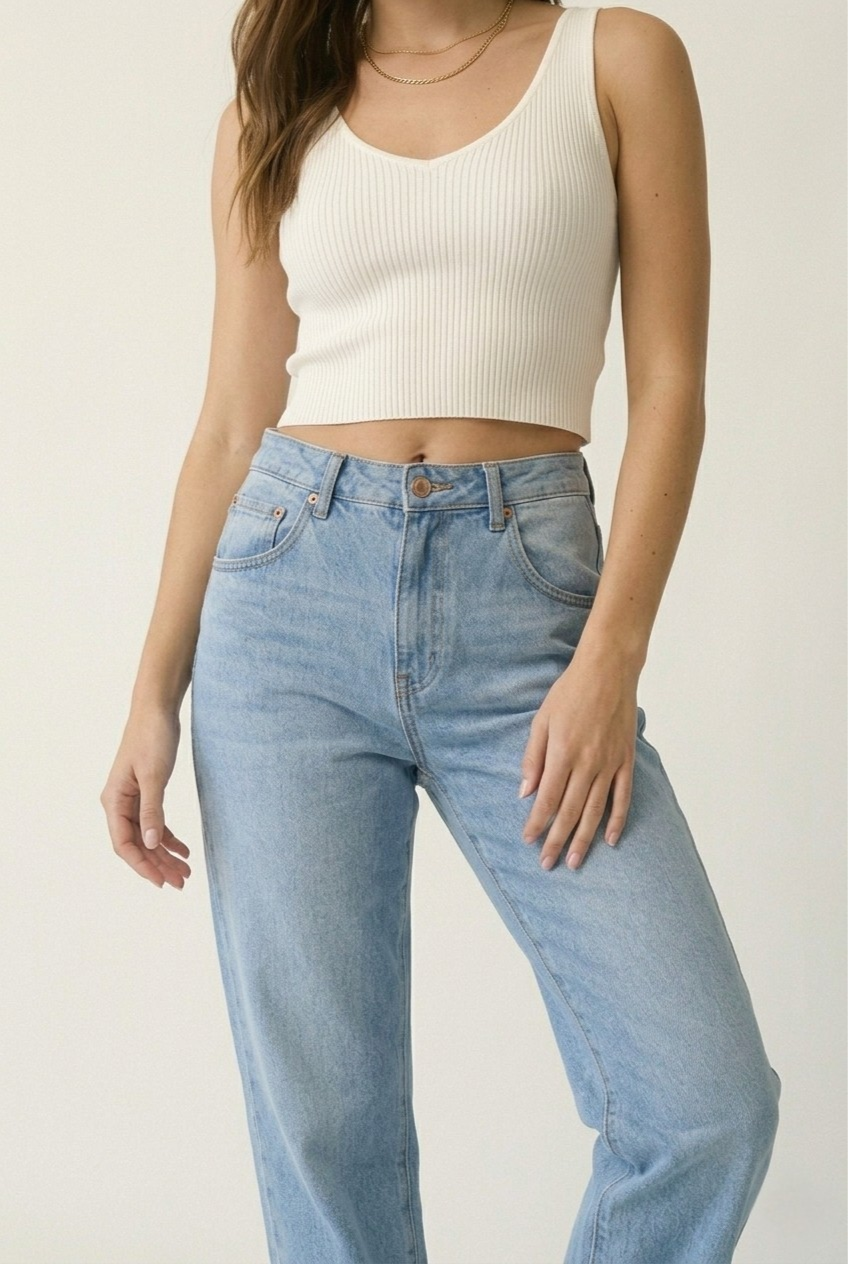 Côté Straight Leg Rolled Hem Jeans