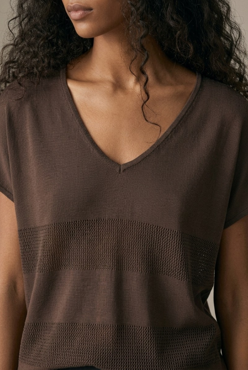 Onde Brown Stripe Texture Knit Sweater
