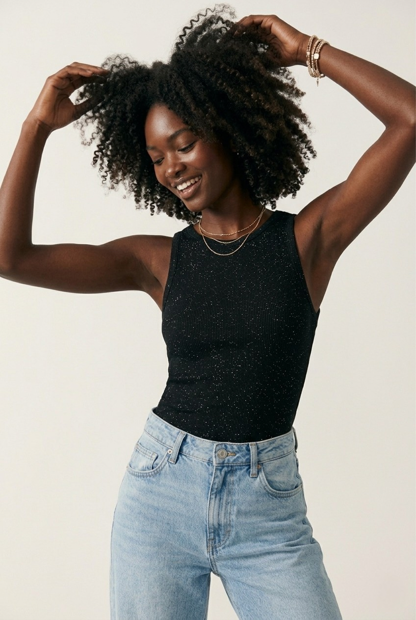 Paillette Glitter Ribbed Tank