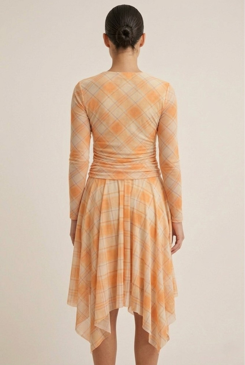 Celeste Mesh Plaid Asymmetrical Dress