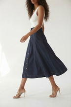 Brut Button Front Denim Midi Skirt