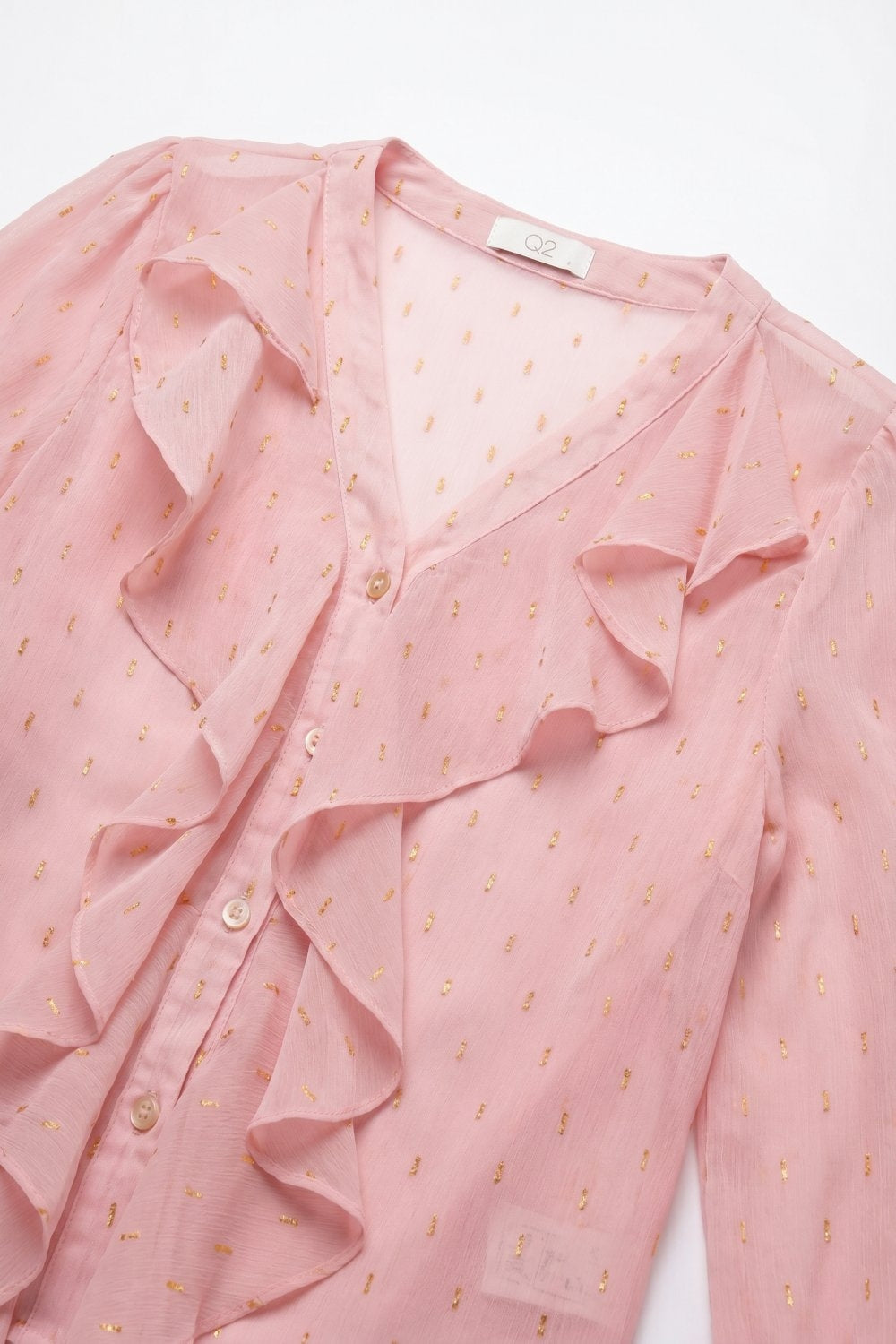 Poudré Polka-Dot Ruffle Blouse