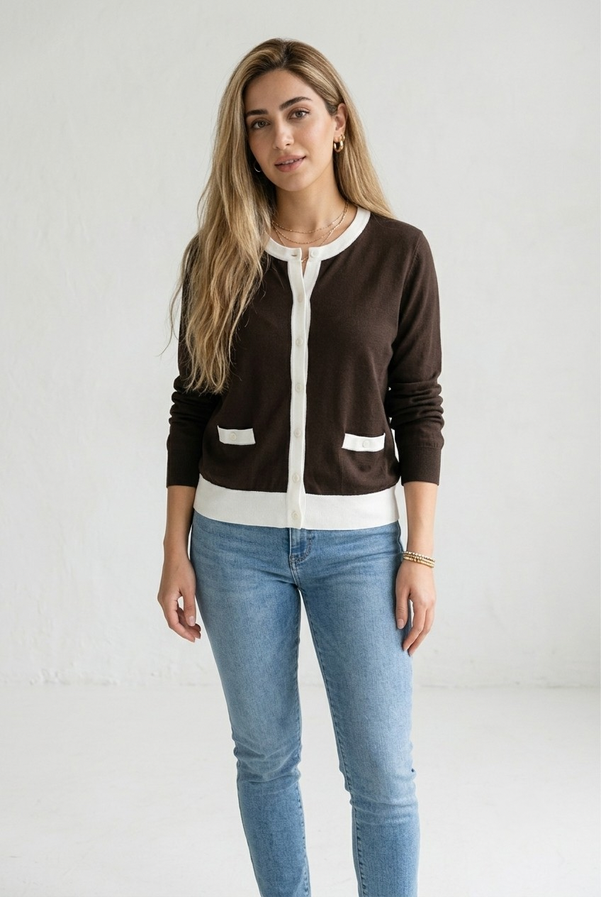 Galon Contrast Trim Cardigan
