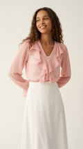 Poudré Polka-Dot Ruffle Blouse