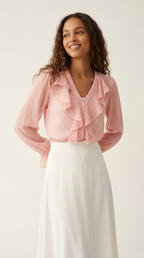 Poudré Polka-Dot Ruffle Blouse