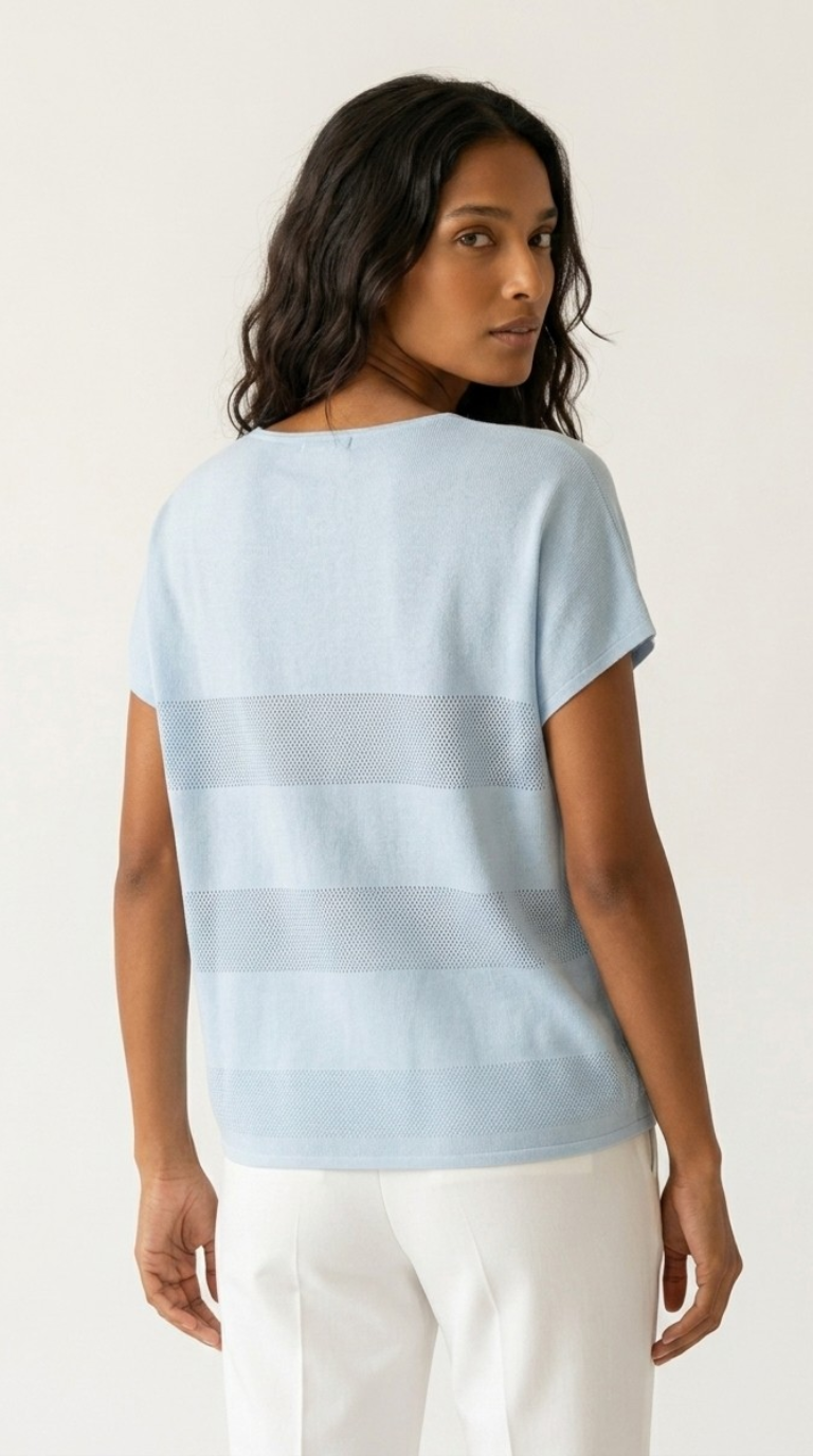 Onde Baby Blue Stripe Texture Knit Sweater