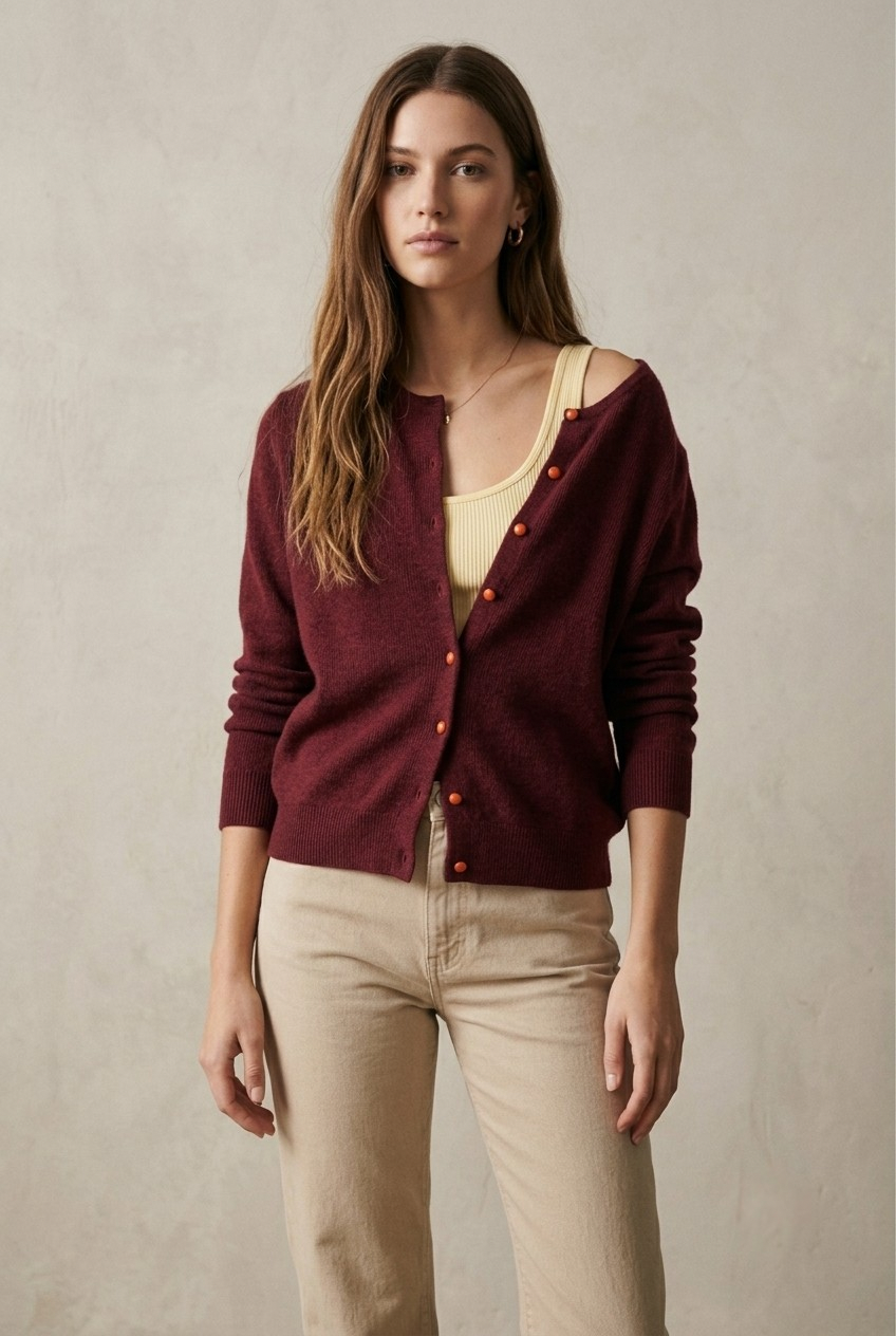 Grenat Button Front Cardigan