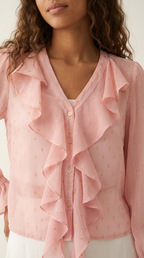 Poudré Polka-Dot Ruffle Blouse