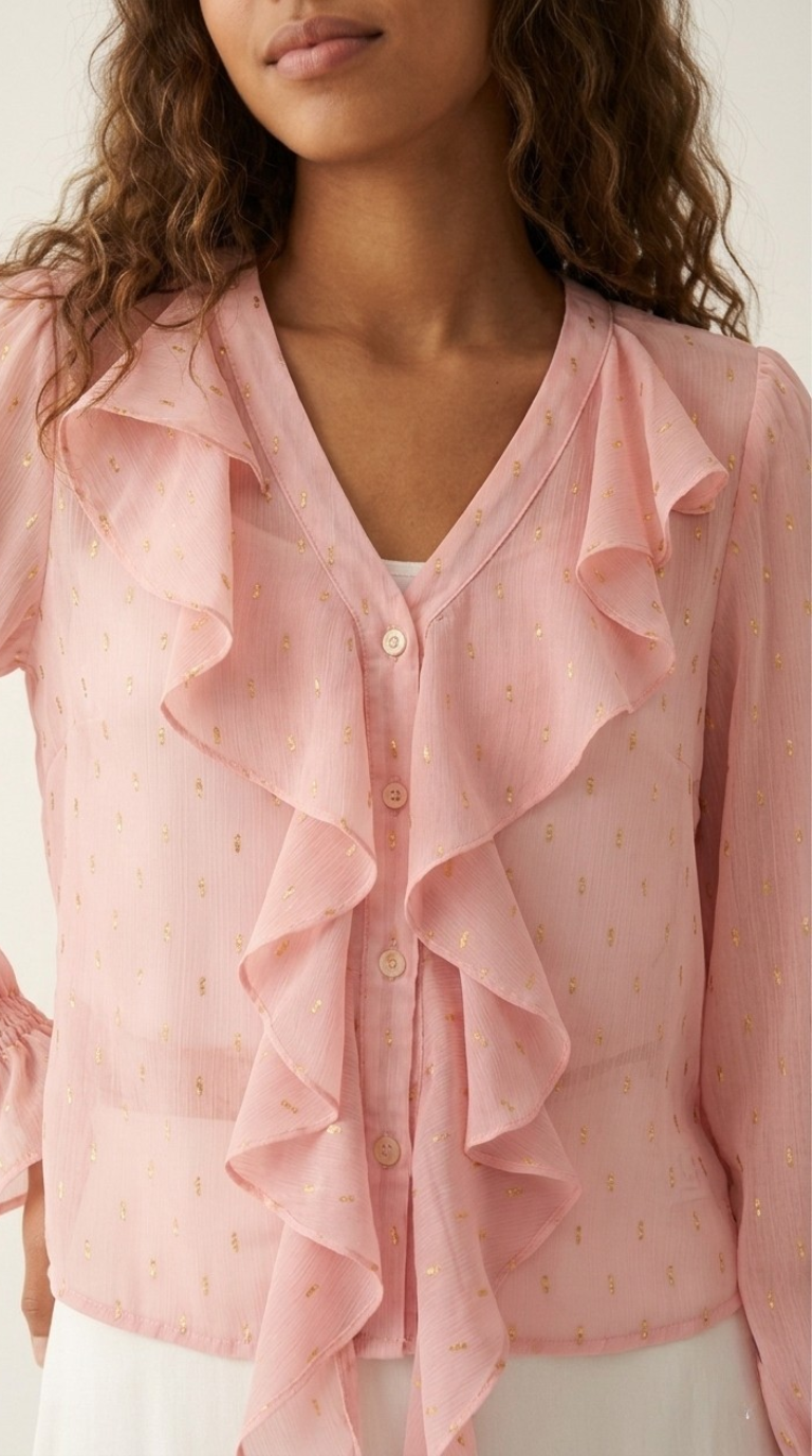Poudré Polka-Dot Ruffle Blouse