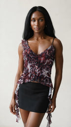 Féroce Asymmetric Ruffle Mesh Crop Top
