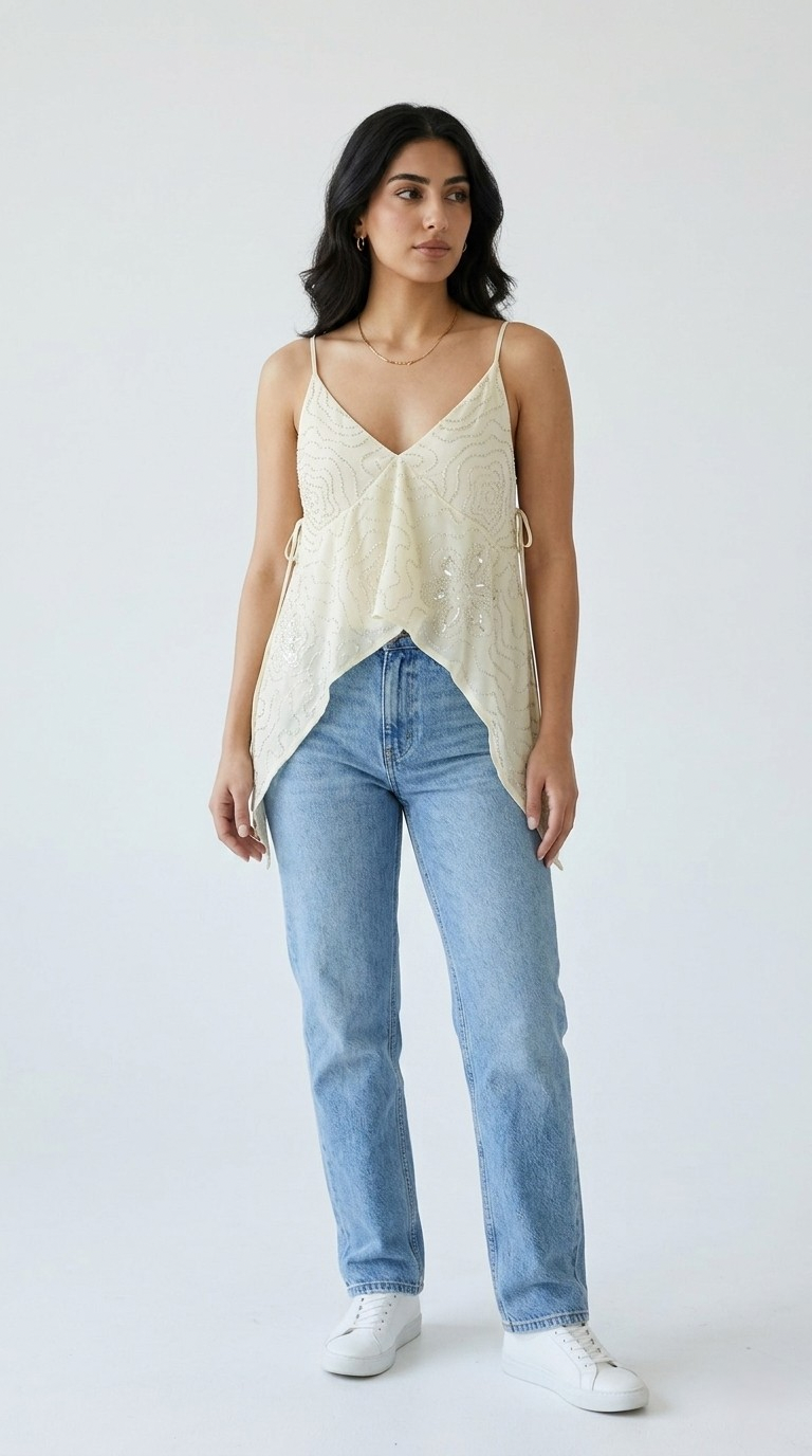 Nacre Beaded Chiffon Top