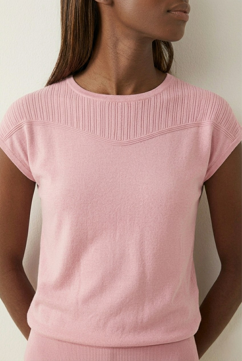 Nervuré Pink Cap Sleeve Knit Sweater