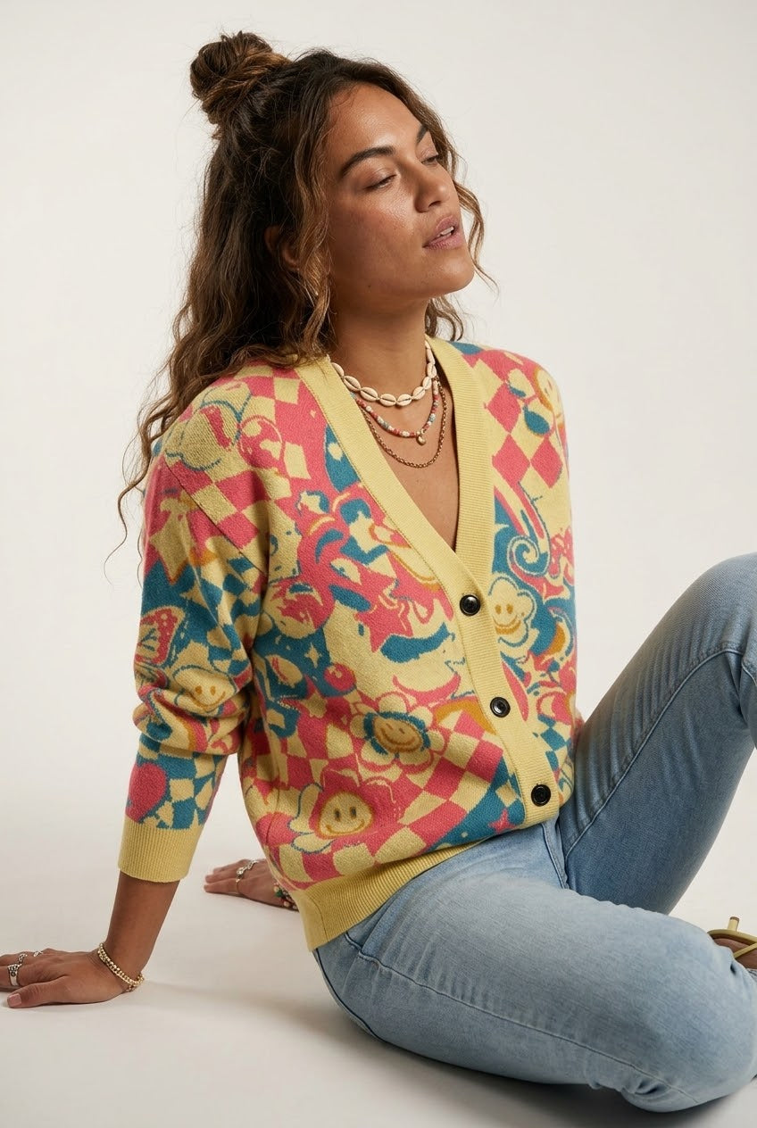 Bazart Jacquard Knit Cardigan