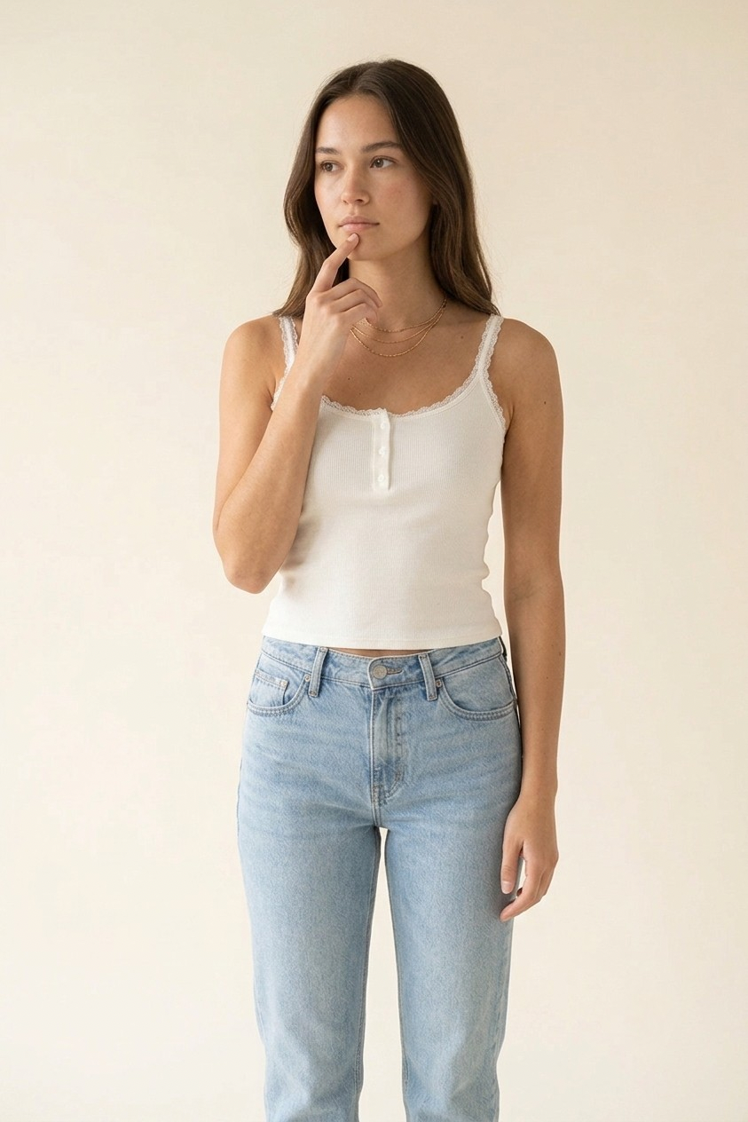 Liseret Ribbed Lace Trim Tank