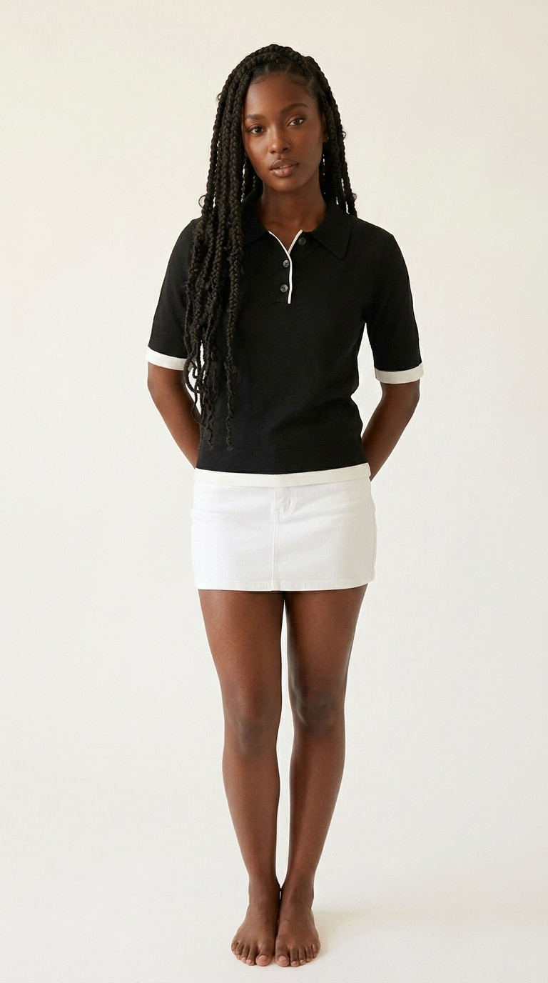 Passepoil Polo Knit Top