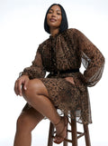 Fauve Leopard Chiffon Mini Dress