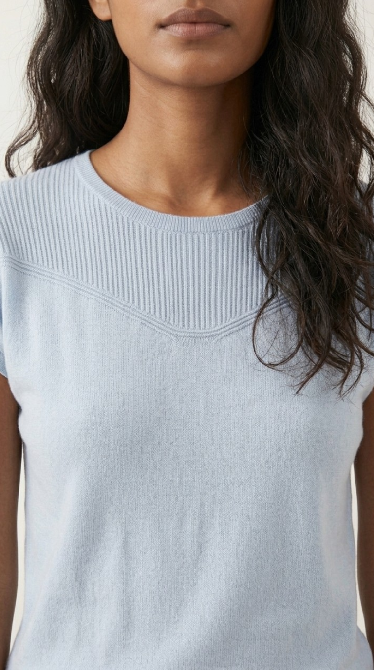 Nervuré Light Blue Cap Sleeve Knit Sweater