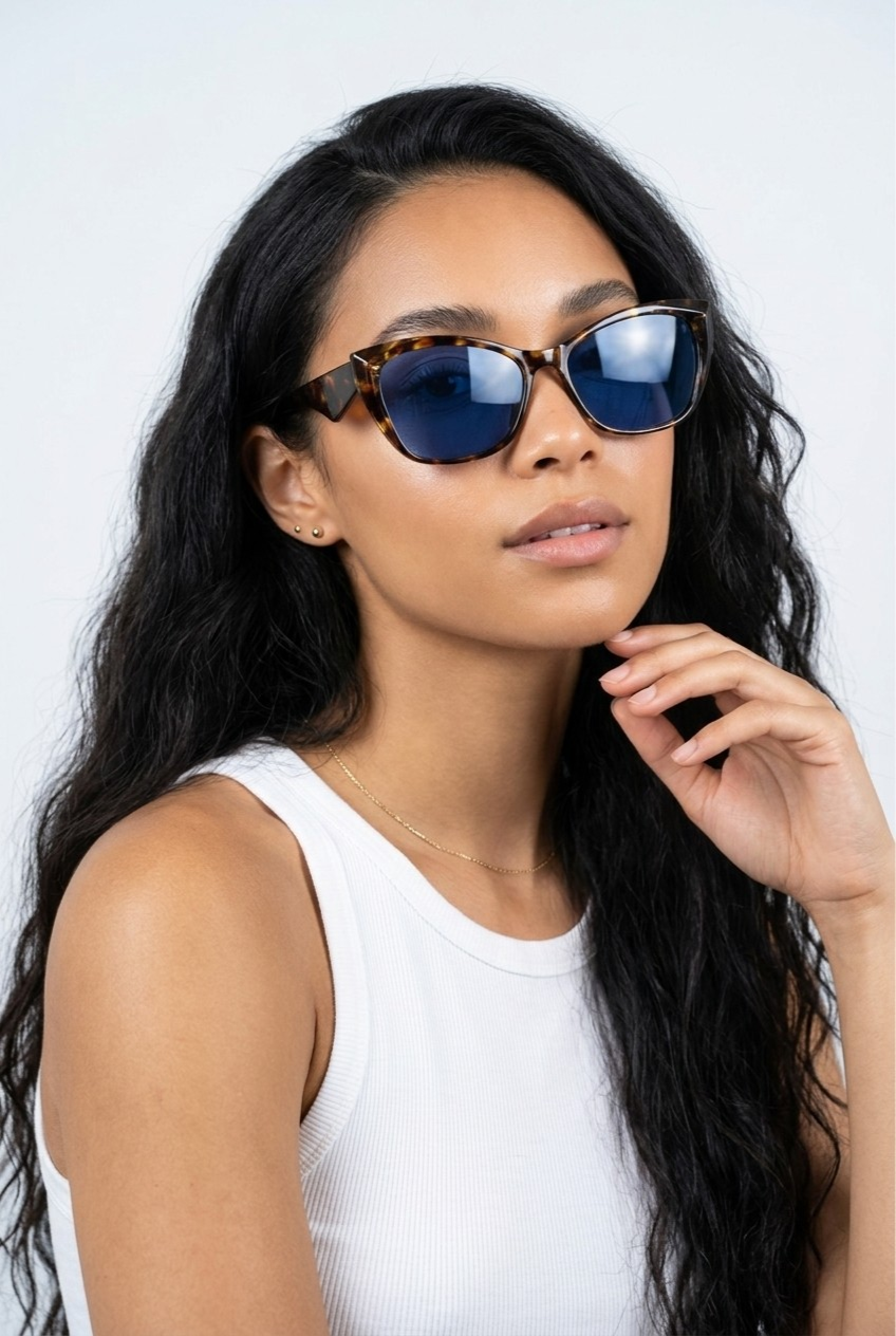 Azura Tortoiseshell Blue Lens Cat Eye Sunglasses