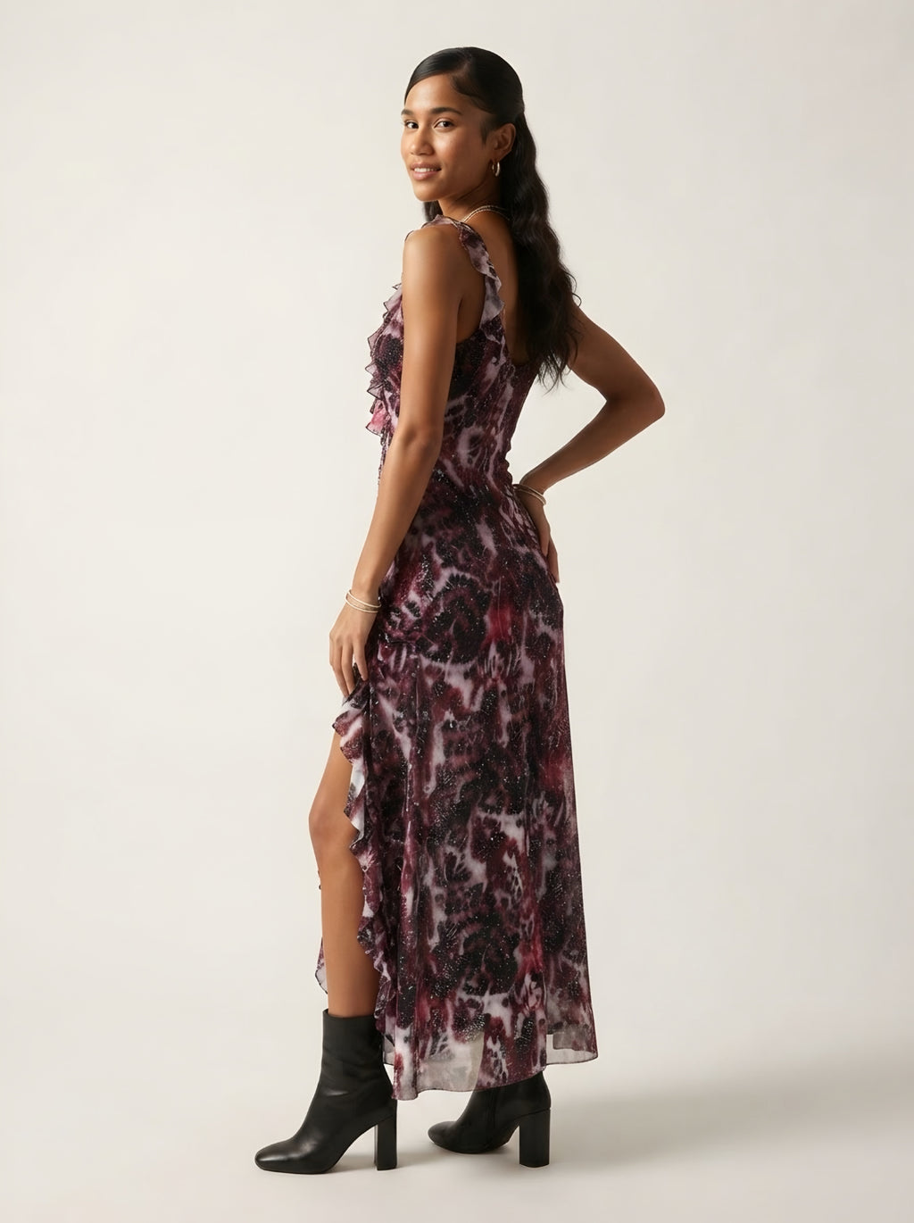 Sauvage Ruffle Trim Mesh Maxi Dress