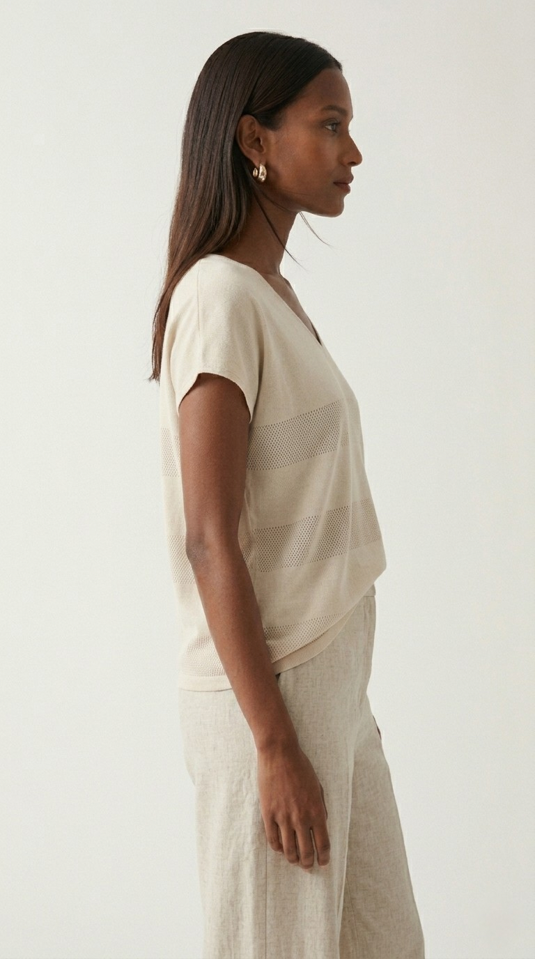 Onde Beige Stripe Texture Knit Sweater