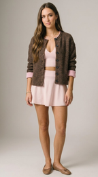 Contraste Fluffy Knit Cardigan