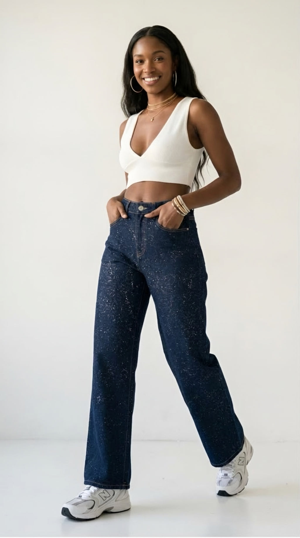 Paillette Wide Leg Glitter Jeans