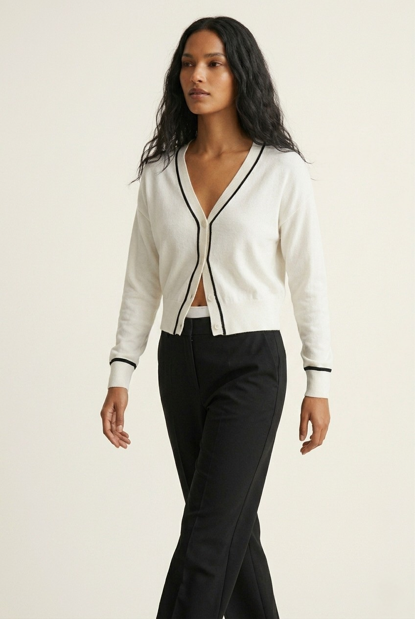 Contour White Contrast Trim Cardigan