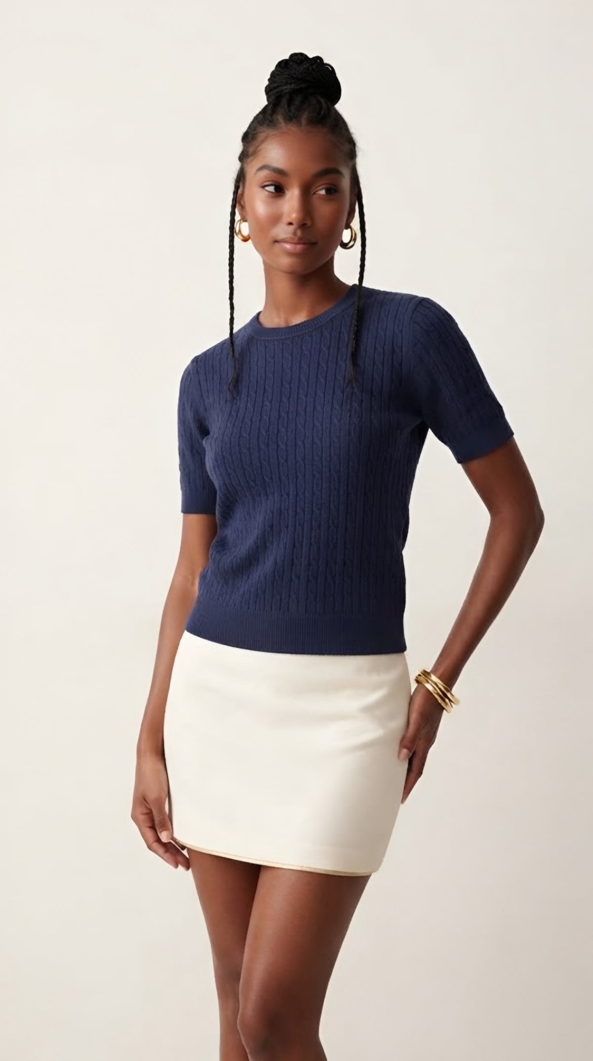Câble Fine Knit Crew Neck