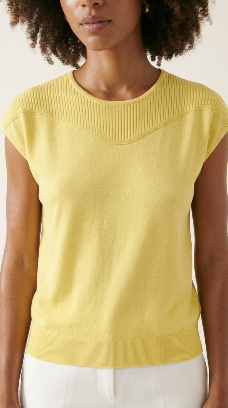Nervuré Yellow Cap Sleeve Knit Sweater
