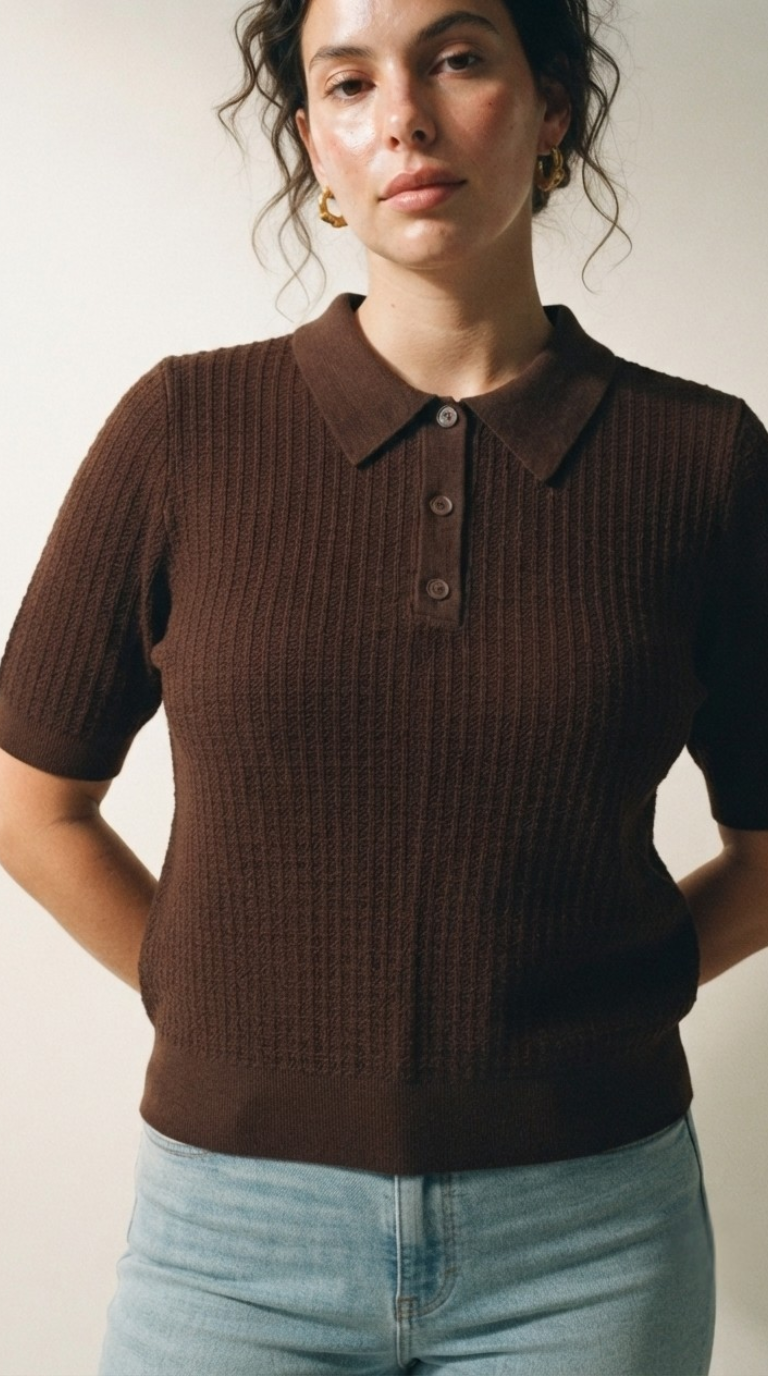Tricot Textured Knit Polo Shirt