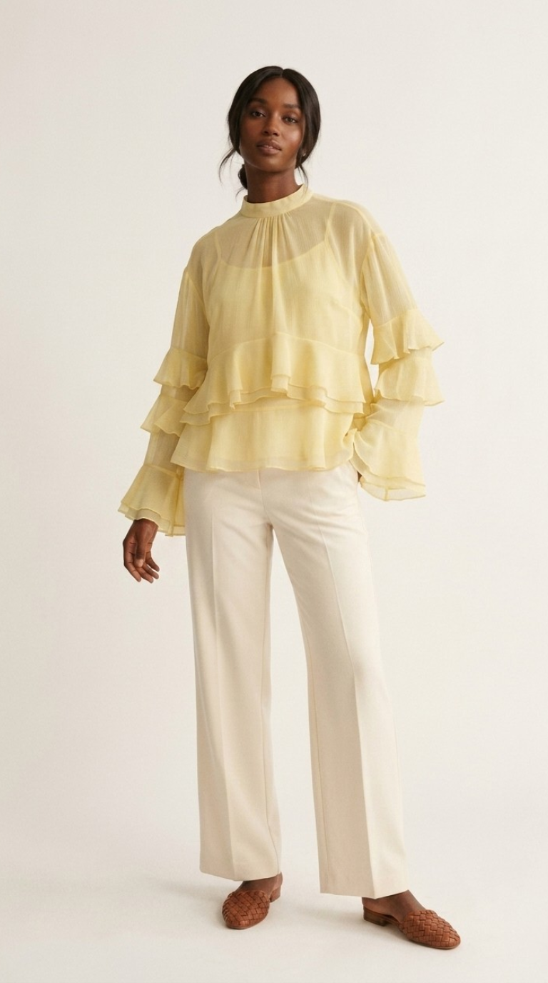 Volière Ruffle Chiffon Blouse