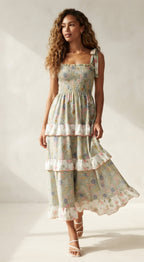 Sauge Tiered Maxi Dress