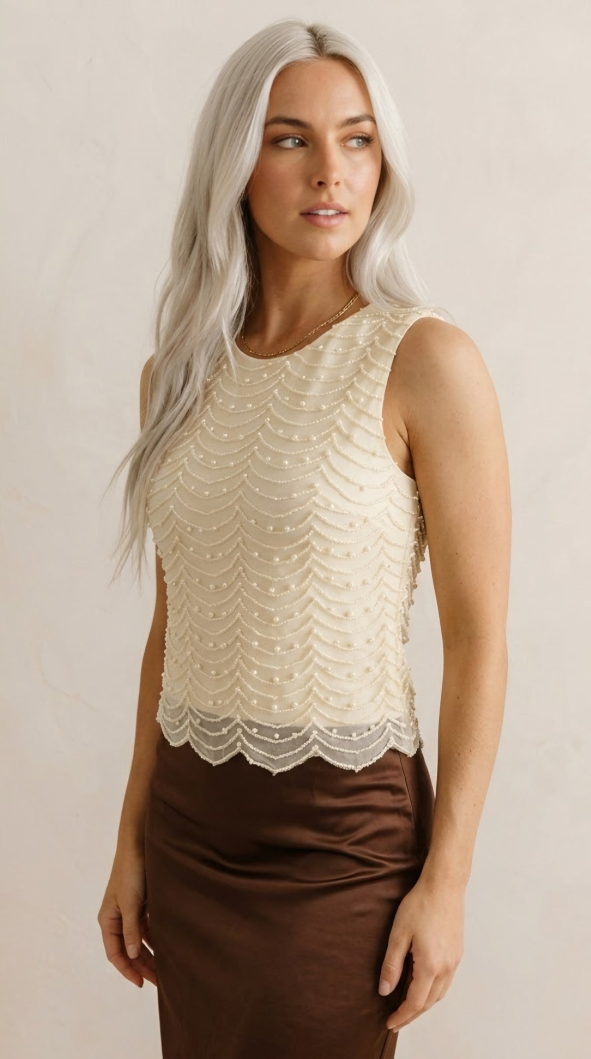 Nacre Beaded Scallop Blouse