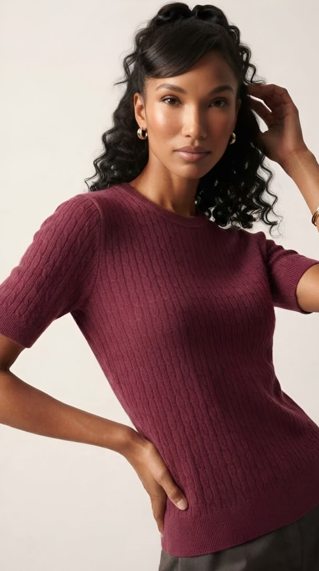 Câble Fine Knit Crew Neck