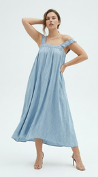 Azur Ruffled Strap Tencel Maxi Dress