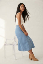 Brut Button Front Denim Midi Skirt