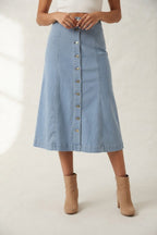 Brut Button Front Denim Midi Skirt