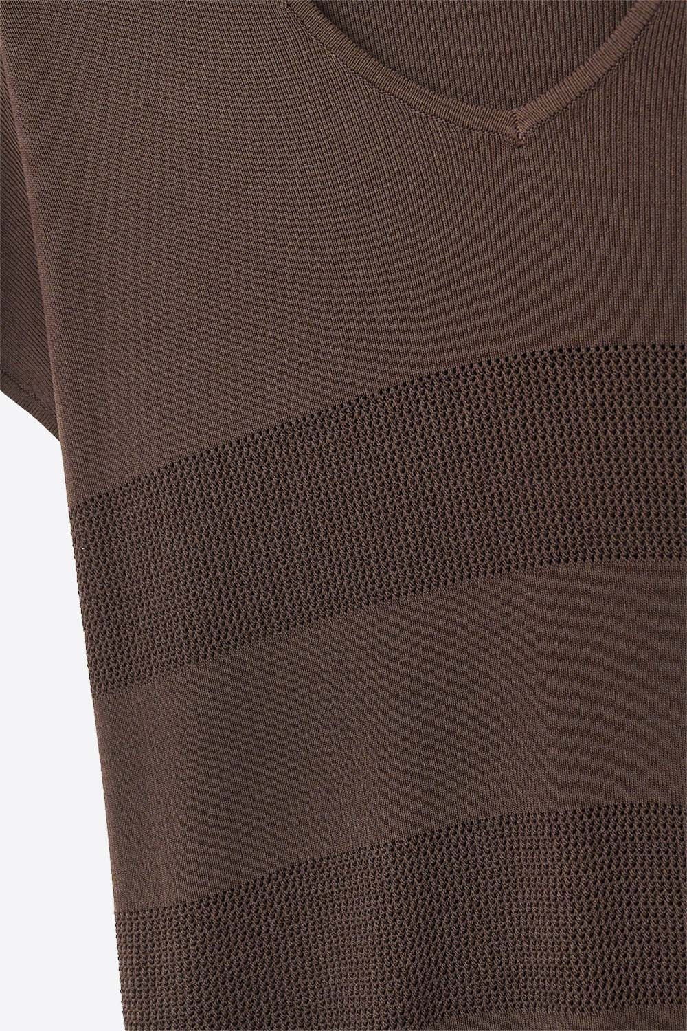 Onde Brown Stripe Texture Knit Sweater