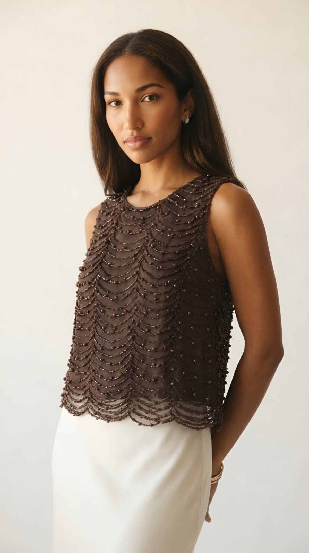 Nacre Beaded Scallop Blouse