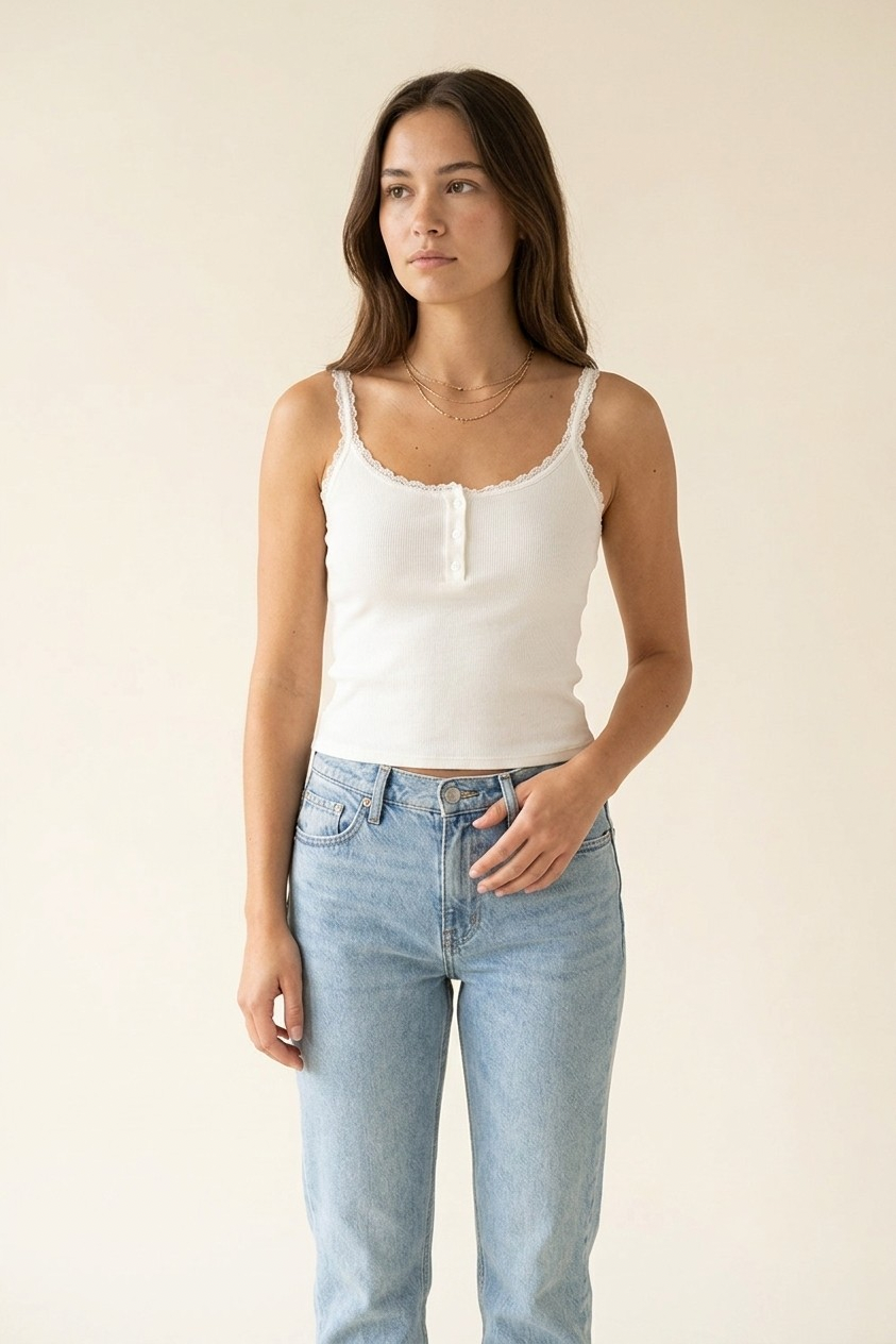 Liseret Ribbed Lace Trim Tank