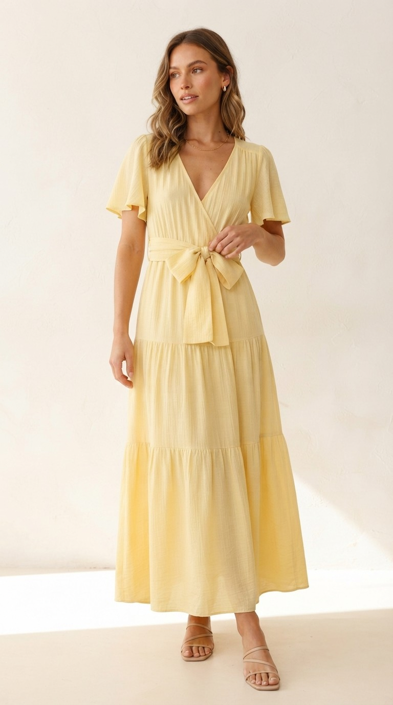 Citrine Flutter Sleeve Maxi Dress