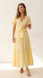 Citrine Flutter Sleeve Maxi Dress