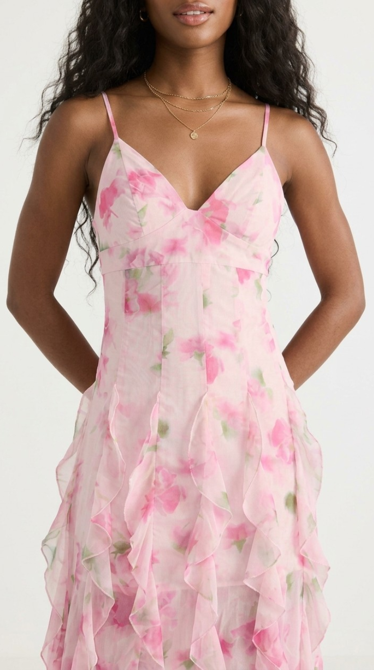 Pétale Ruffle Floral Maxi Dress