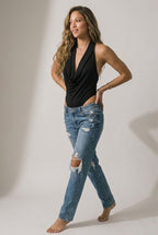 Cascade Cowl Neck Halter Bodysuit