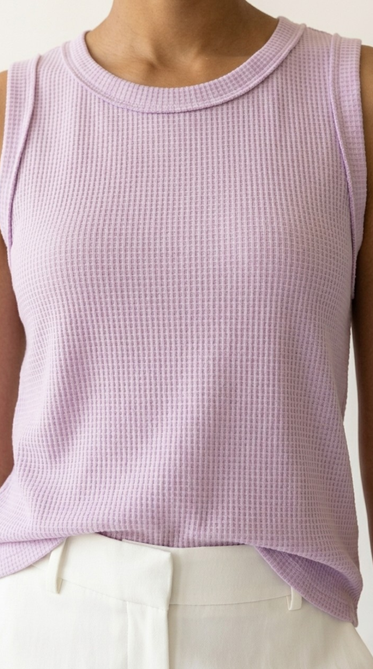 Alvéole Lilac Round Neck Waffle Tank