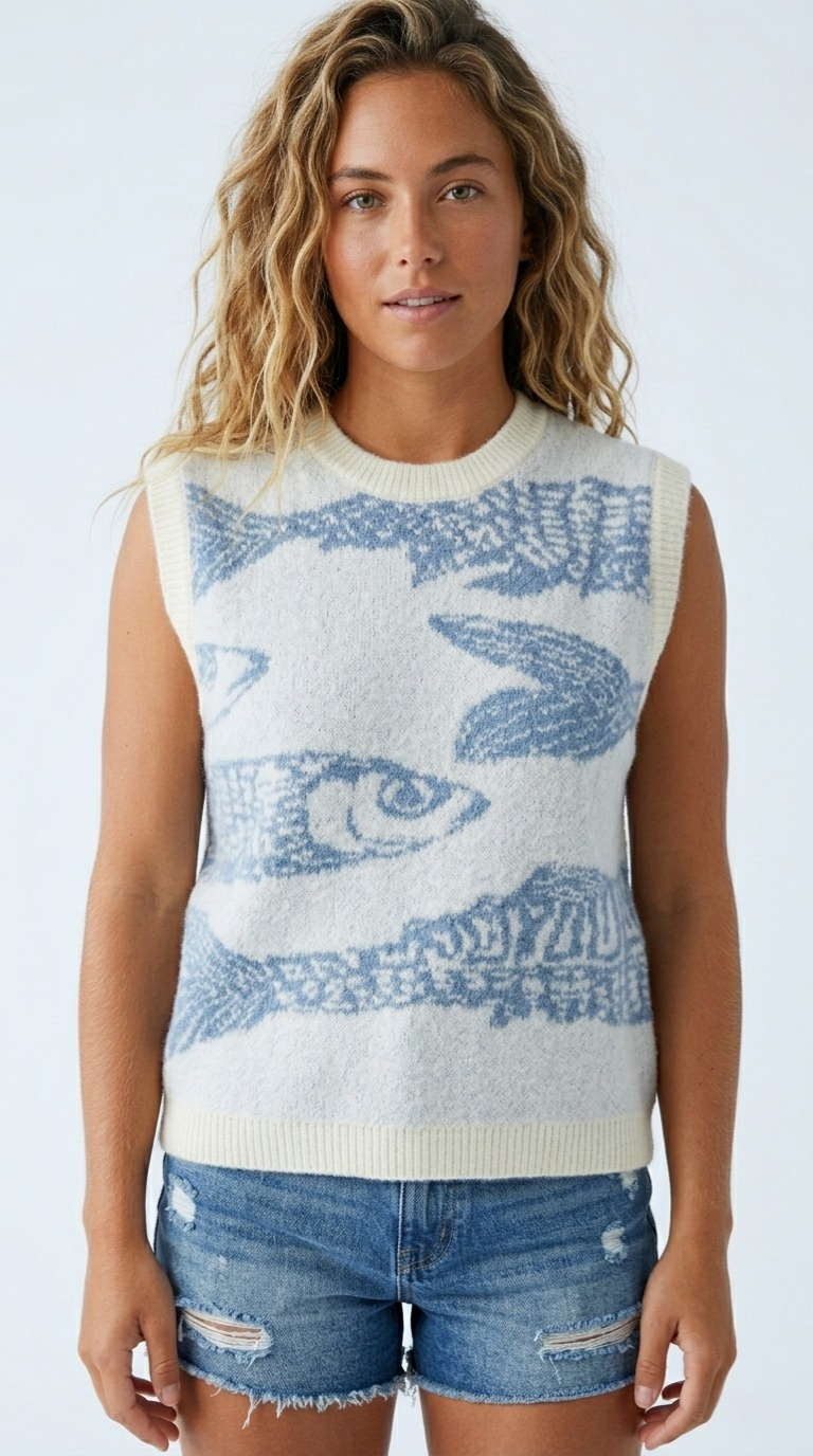 Poisson Fish Pattern Knit Vest